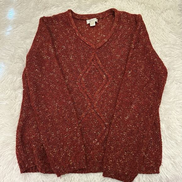 Christopher & Banks Y2K Marled Knit Sweater M Red Acrylic Diamond Cable Trim VTG - Picture 5 of 5